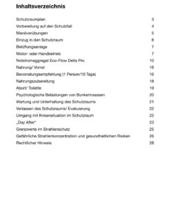 Inhaltsverzeichnis für Schutzraumhandbuch