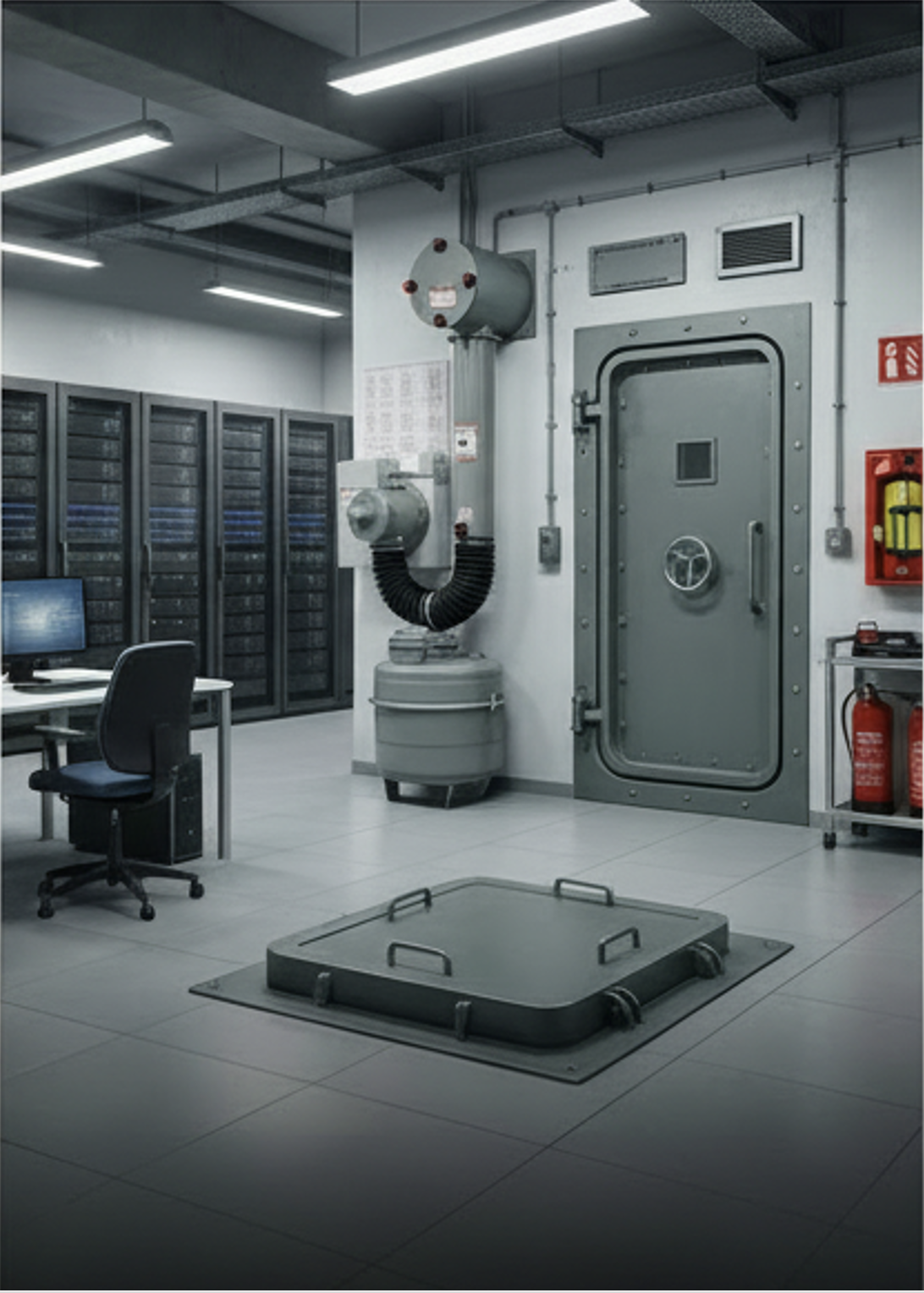 Filteranlage und Panzertür bei einer Firma installiert; Schutzräume für Unternehmen